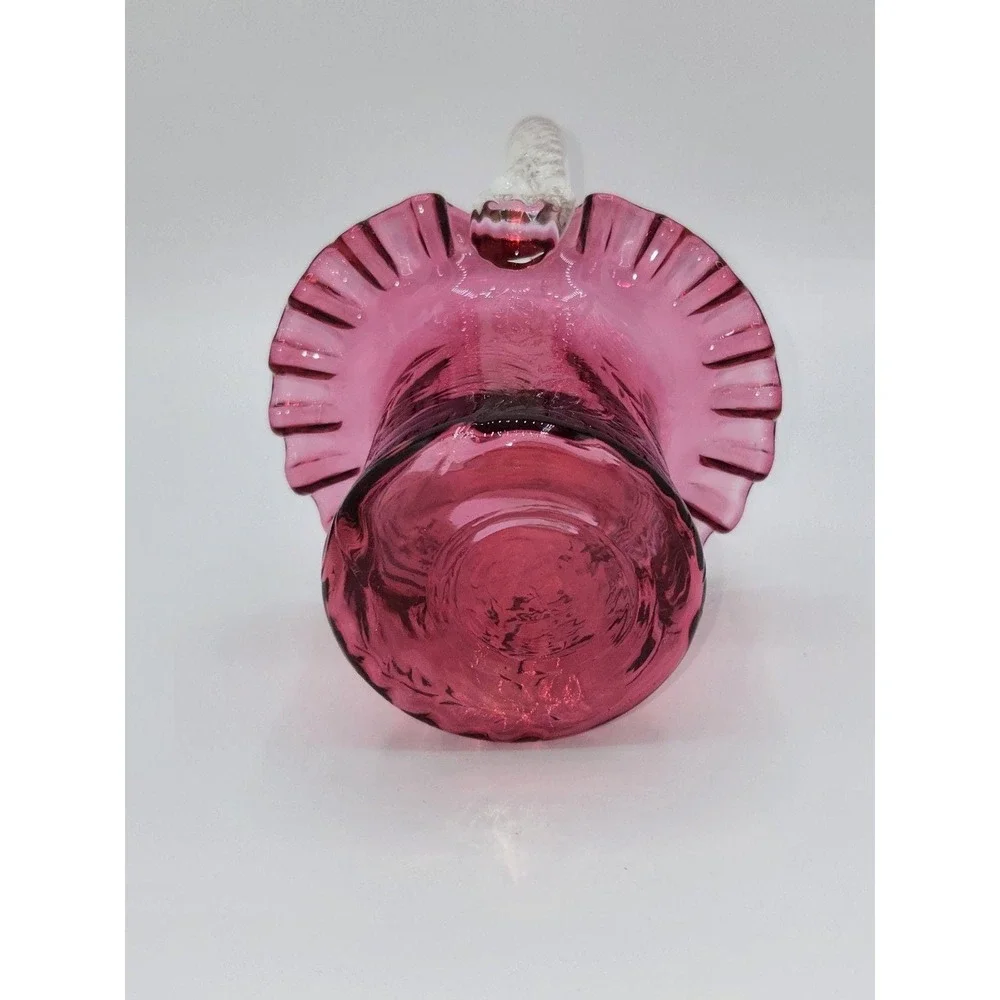 Fenton Glass‎ Vintage Cranberry Fern Ruffled Edge Hat Basket
